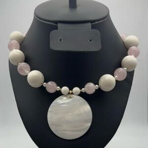 Lee‎ Sands Rose Quartz and White Coral Necklace 22"